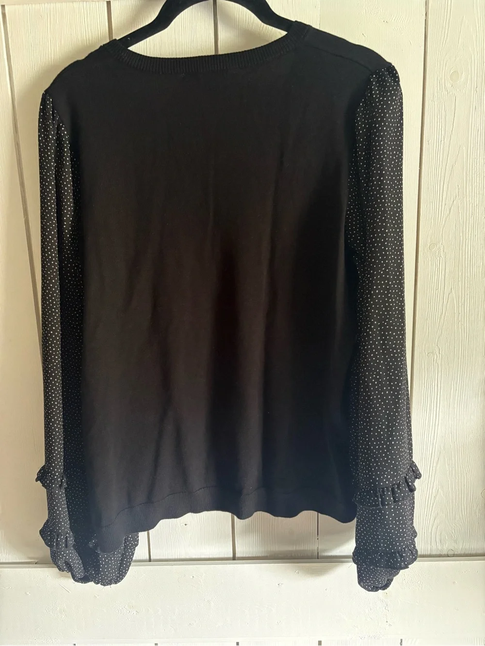 Adrianna Papell Black V-Neck Pullover with Polka-Dot Chiffon Sleeves - Picture 4 of 4